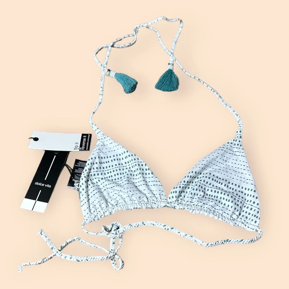 NWT Women’s Dolce Vita Reversible String Bikini Top Size Small W/Tassel Detail